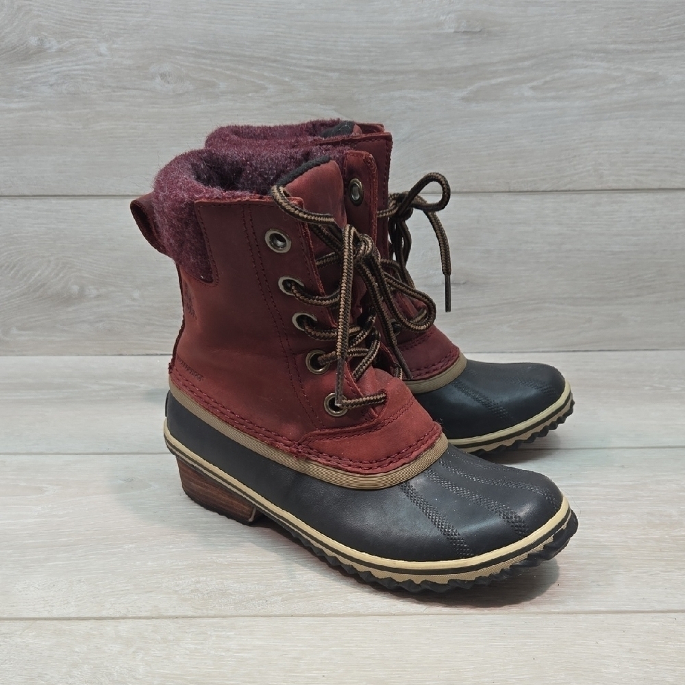 Sorel Wome Slimpack Rain Leather Duck Rubber Boots Lace-Up Waterproof Shoes Sz 6